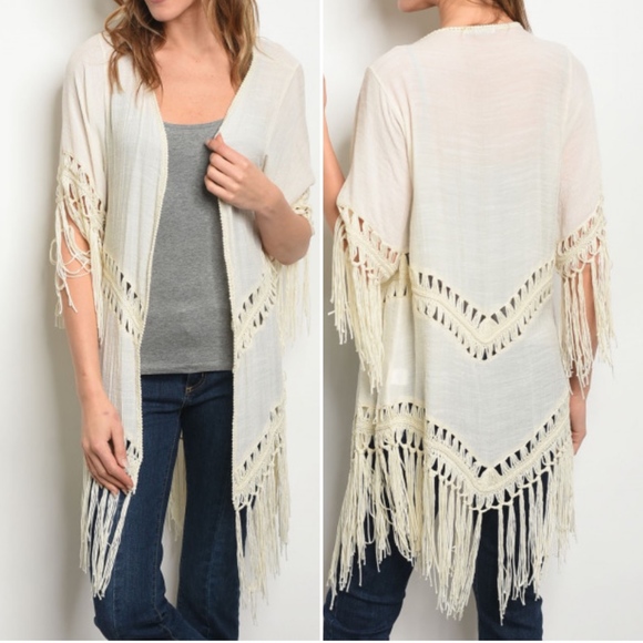 Trend Setter Diva Boutique Sweaters - LAST 1! IVORY FRINGE CARDIGAN